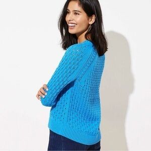 Loft Blue Long Sleeve Crew Neck Cable Knit Pullover Sweater Size L NWT
